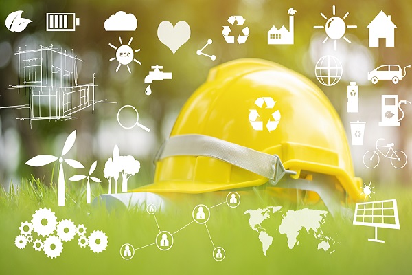Yellow helmet on green with ecological icon